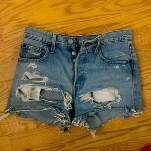 Levi’s 501 high rise distressed shorts